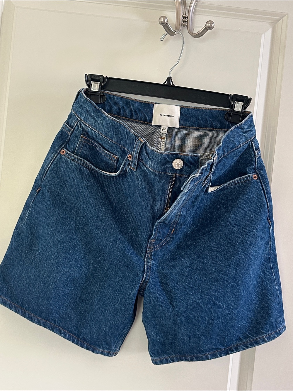 Reformation Dark Blue High-Rise Denim Jean Shorts